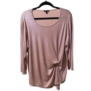 Sami & Jo Plus Pink Metallic Shimmer Ribbed Twist Front Long Sleeve Top Women 2X